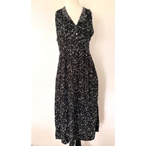 VTG Rosey Tomato Black Floral Collar Button Front Rayon 90s Grunge Midi Dress M